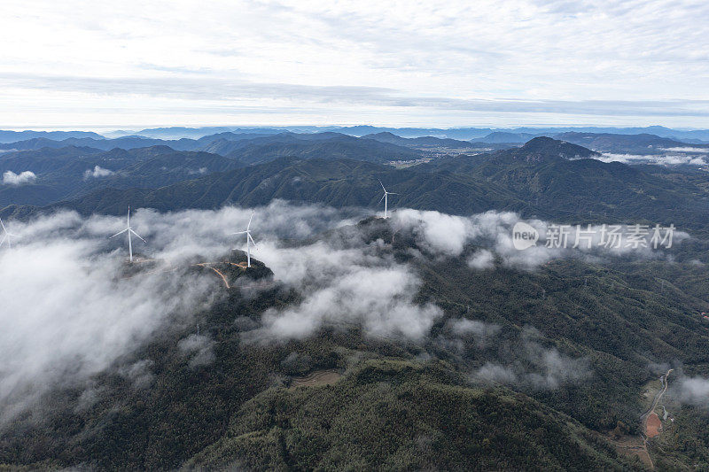 Aerial photography of wind power generation in the sea of ​​clouds